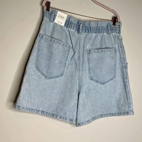 NWT Zara Blue Paper-bag denim Shorts - Picture 7 of 7